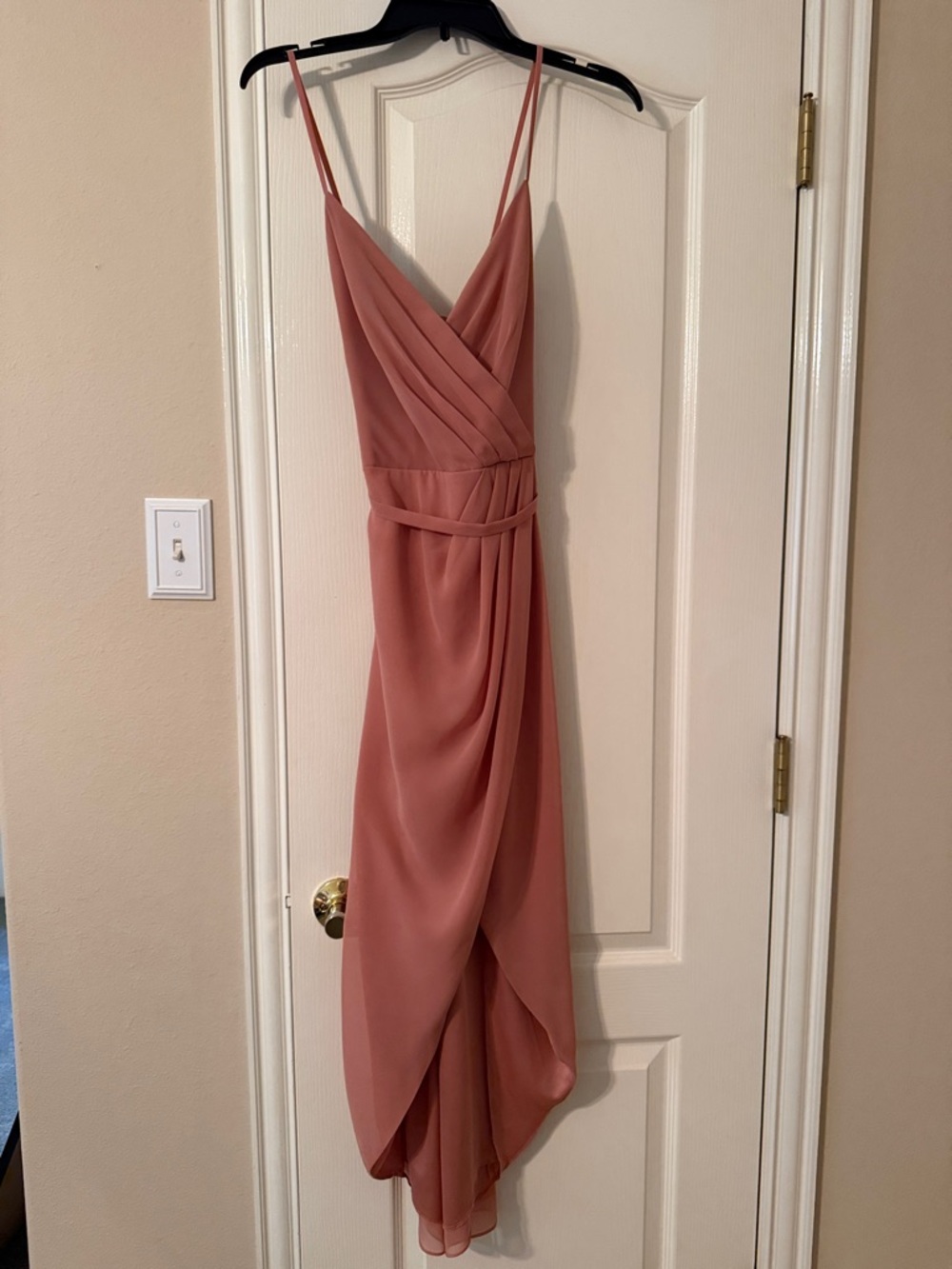 David's Bridal One-Shoulder Dusty Rose Draped Gown